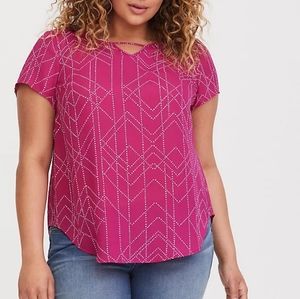 Torrid RASPBERRY DOT KEYHOLE GEORGETTE BLOUSE